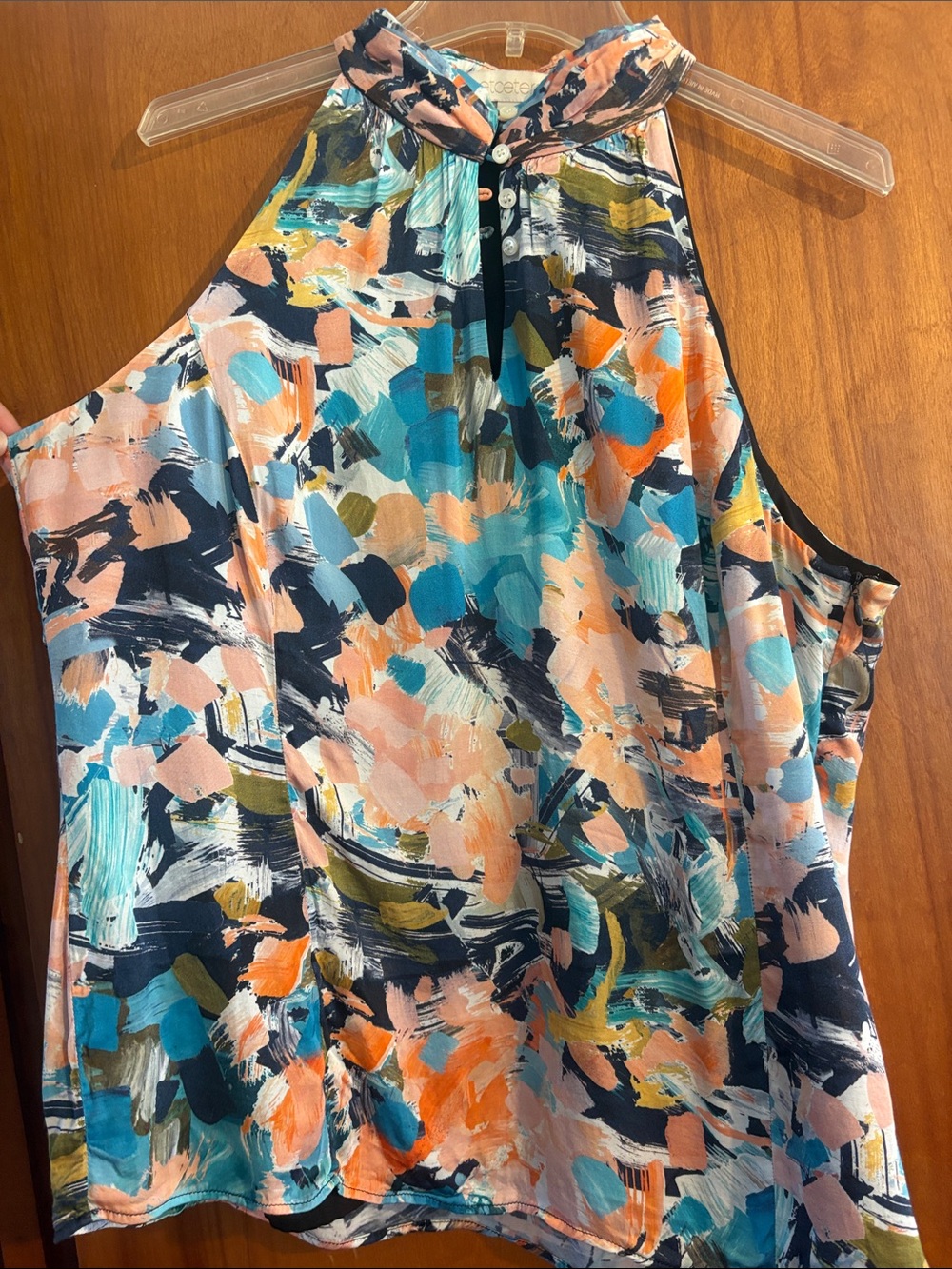 Etcetera Multicolor Halter Blouse in Teal, Peach & Navy